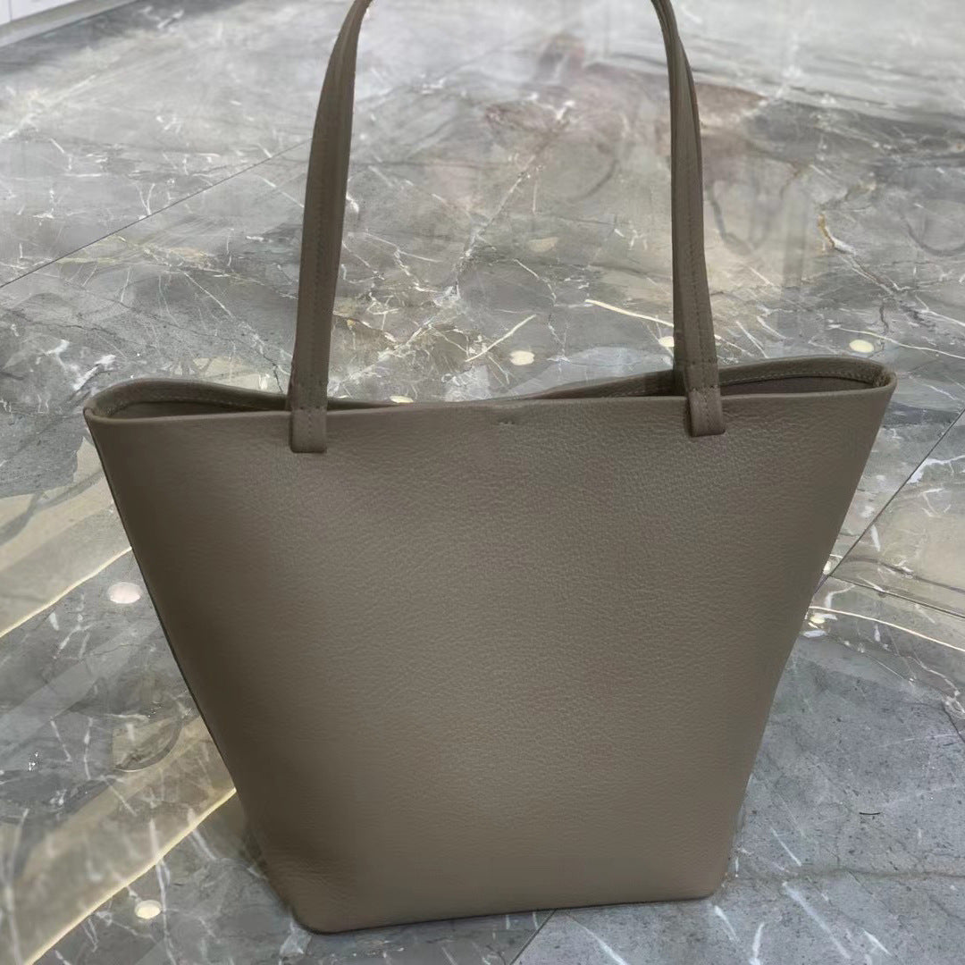 潮 极简togo头层小牛皮大容量托特tote手提单肩斜挎包 无痕代发