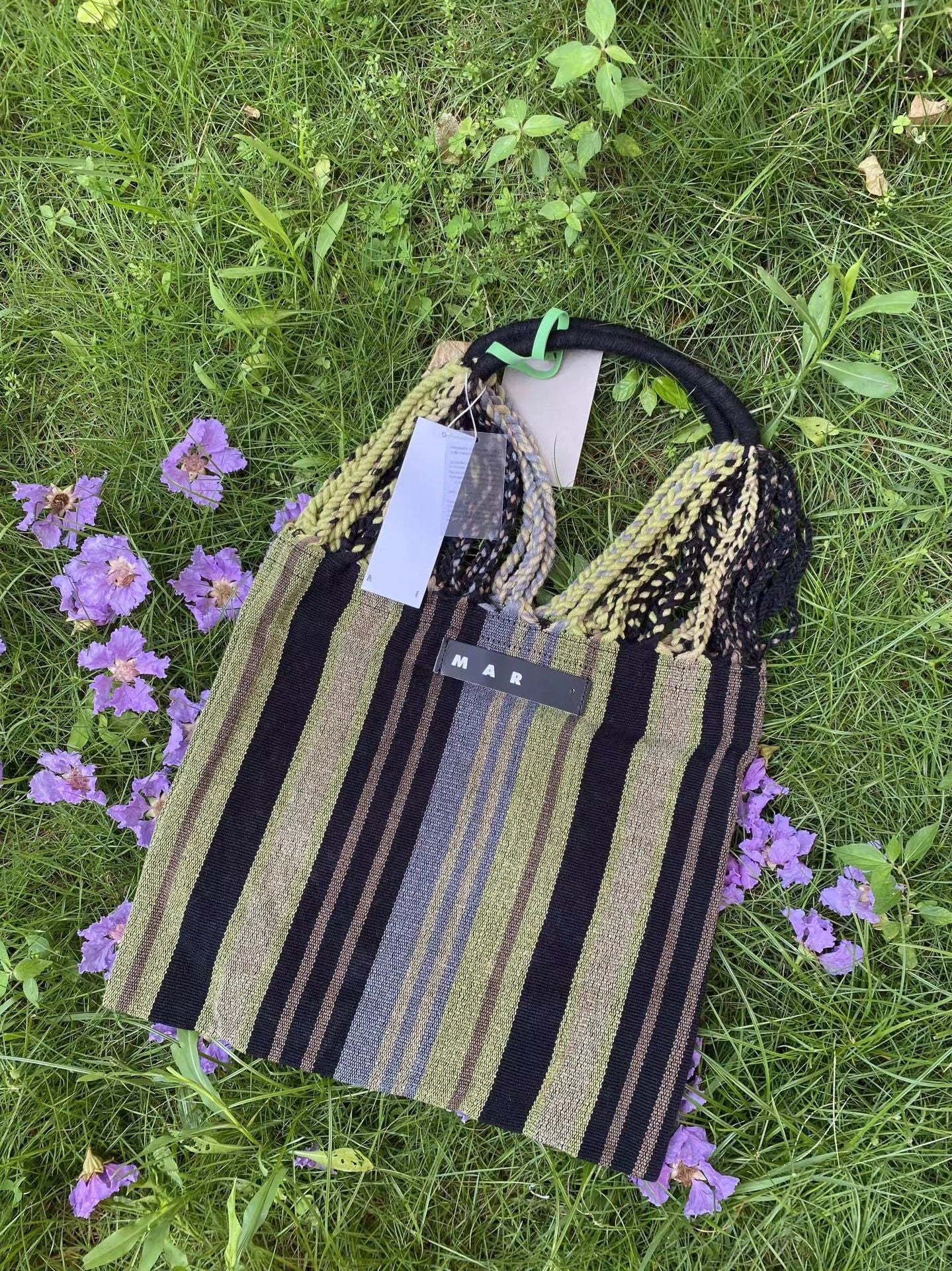 玛尼帆布吊床包针织条纹编织包大容量购物袋休闲单肩手提托特女包