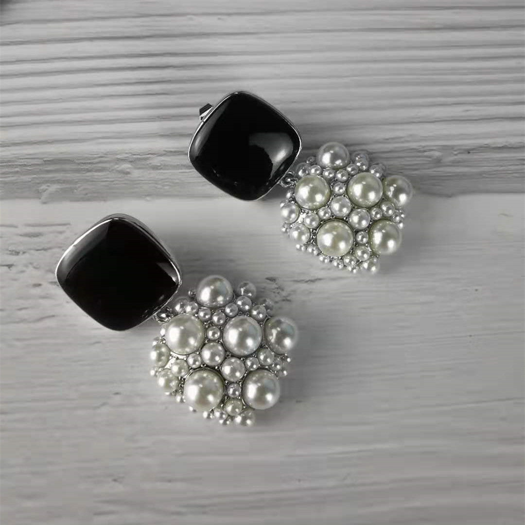 赛林家2021年新款耳环韩国气质感轻奢高级感镶钻珍珠方形耳钉女