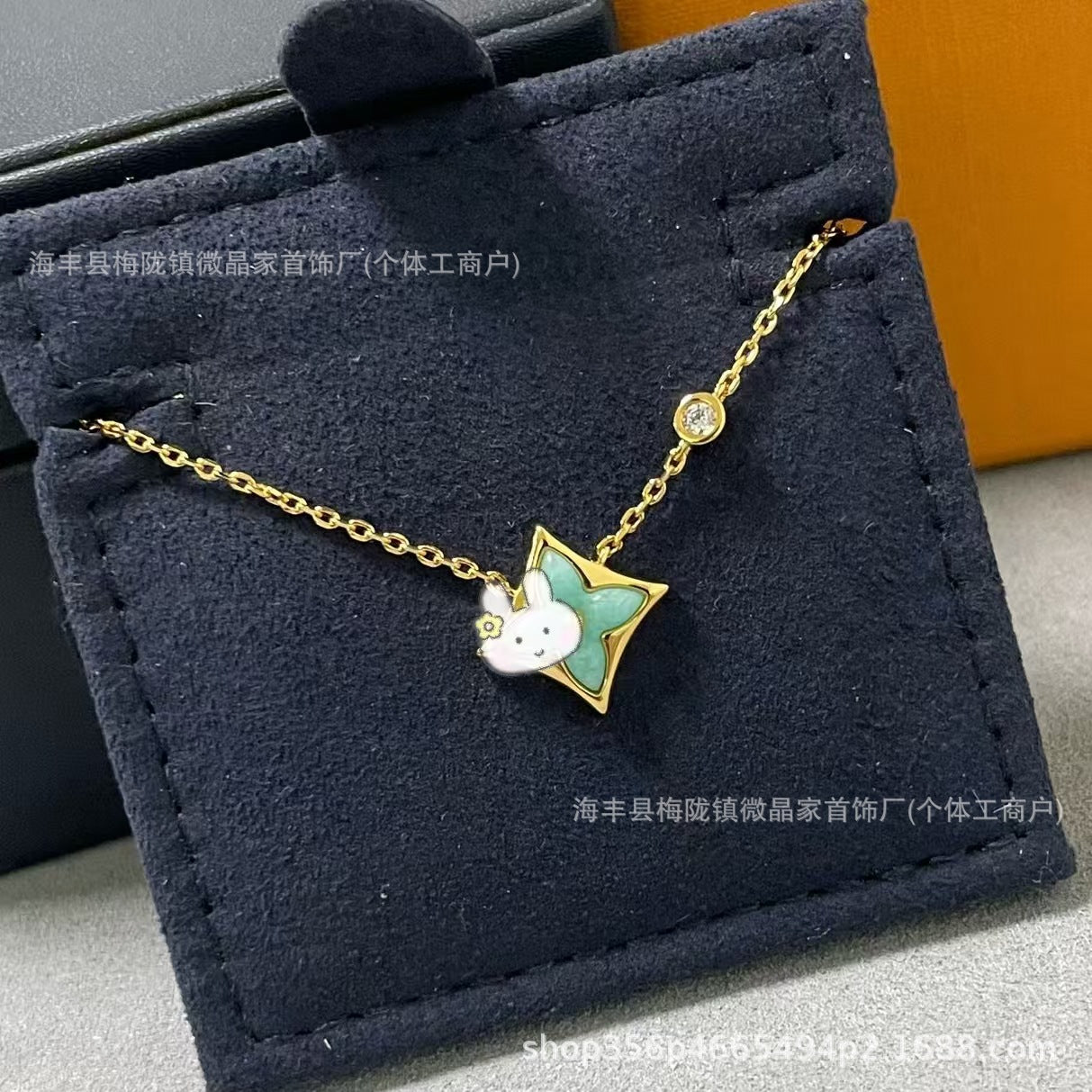 高版驴家老花白贝母手链菱形贝母天河石项链S925银镀18K玫瑰金