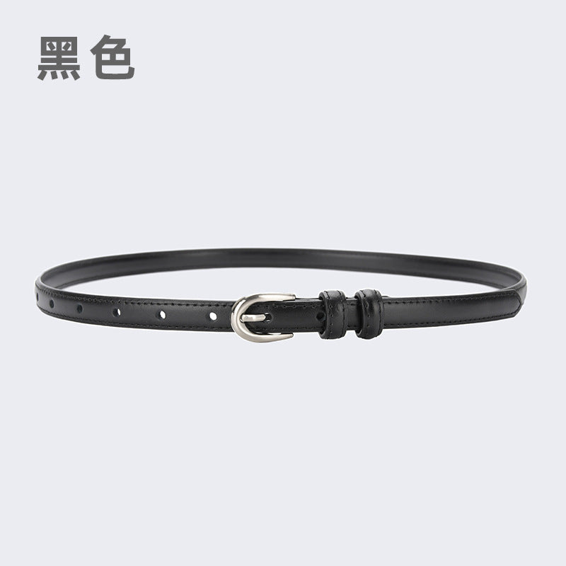 皮带女士时尚百搭装饰西装牛皮细腰带真皮夏季ins风黑色牛仔裤带