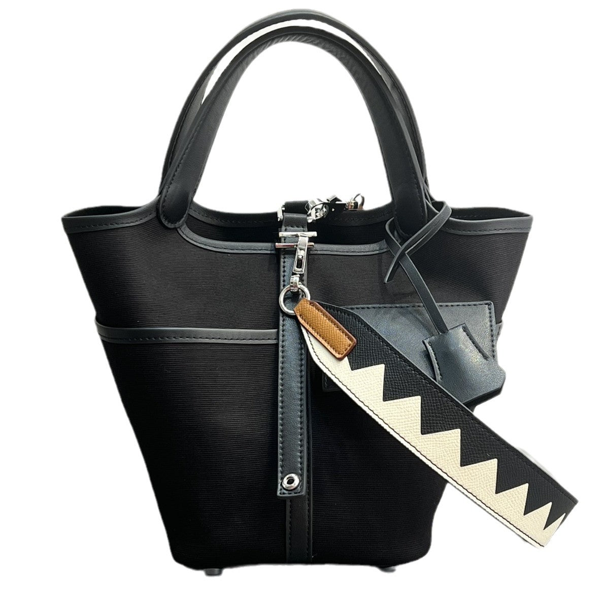 小众设计蜡线菜篮子帆布拼接平纹真牛皮口袋包手提手拎女包水桶包