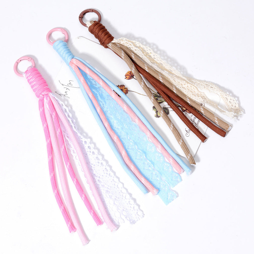 新款欧美波西米亚风涤纶纯手工编织钥匙扣包包挂件批发跨境亚马逊