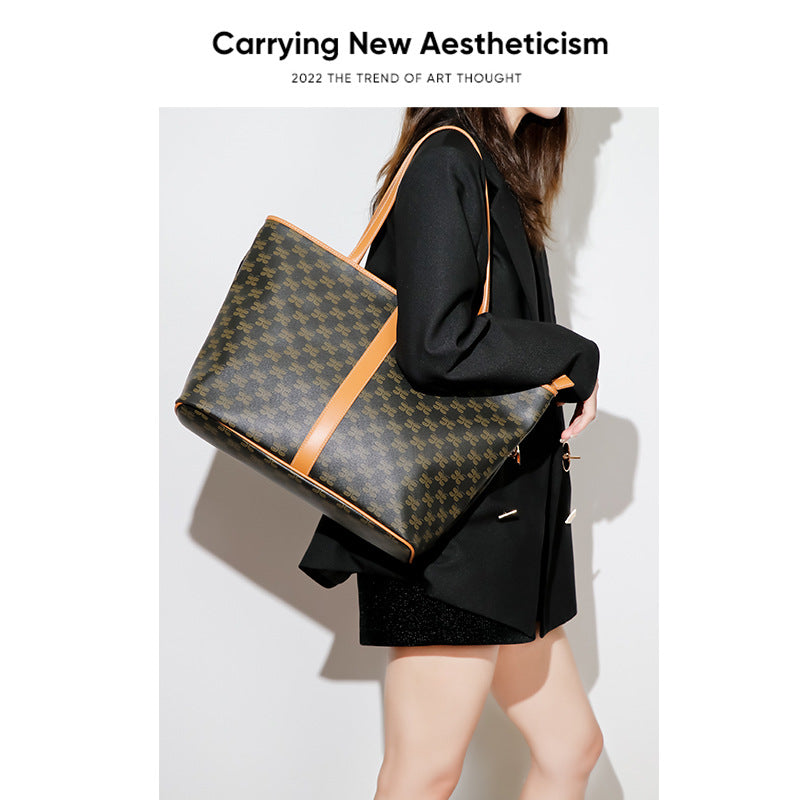 托特包包女2024新款欧美复古手提包老花女士大容量单肩女包时尚