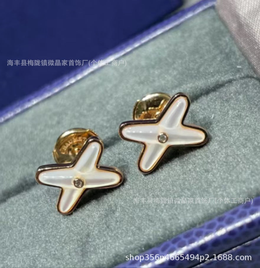 v金高版本尚美交叉项链不掉色女天然白贝母吊坠镀18k玫瑰金锁骨链