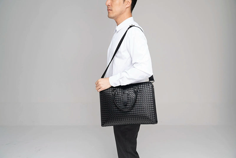 x&bv公文包男士手提包商务休闲编织男包电脑包真皮大单肩斜挎包男