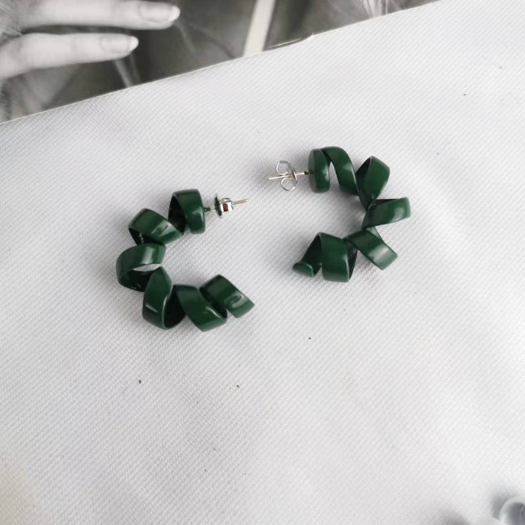 BV2021新款电话线耳环女几何不规则螺旋状欧美银针欧美扭转耳钉