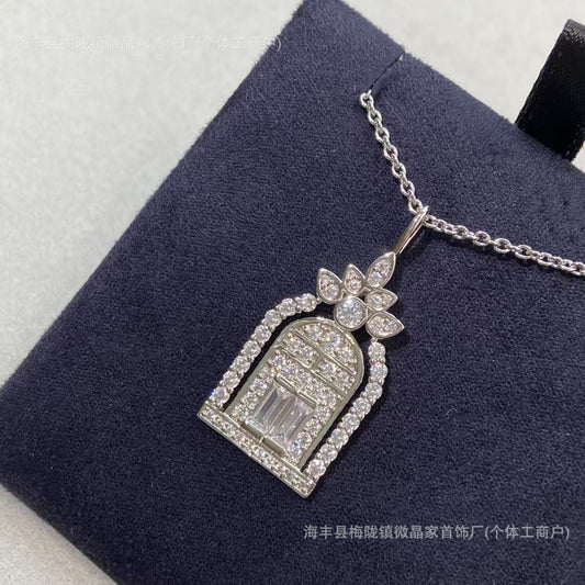 高版海瑞S925纯银满钻幸福之门项链高级时尚通勤吊坠项链