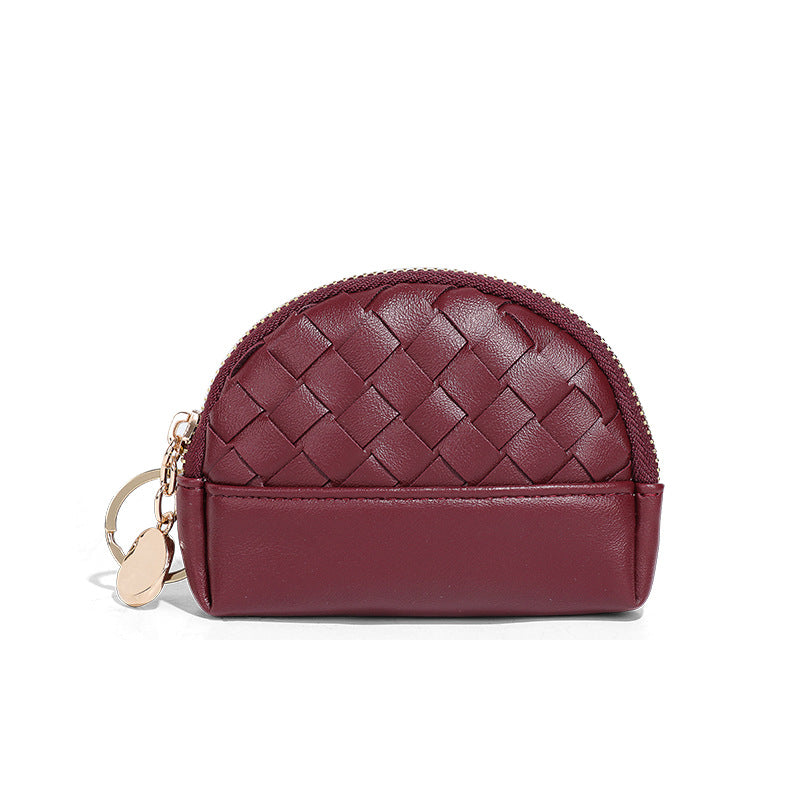 2025新款女包手工编织女钱包简约零钱包钱夹PU皮革小拉链化妆包包
