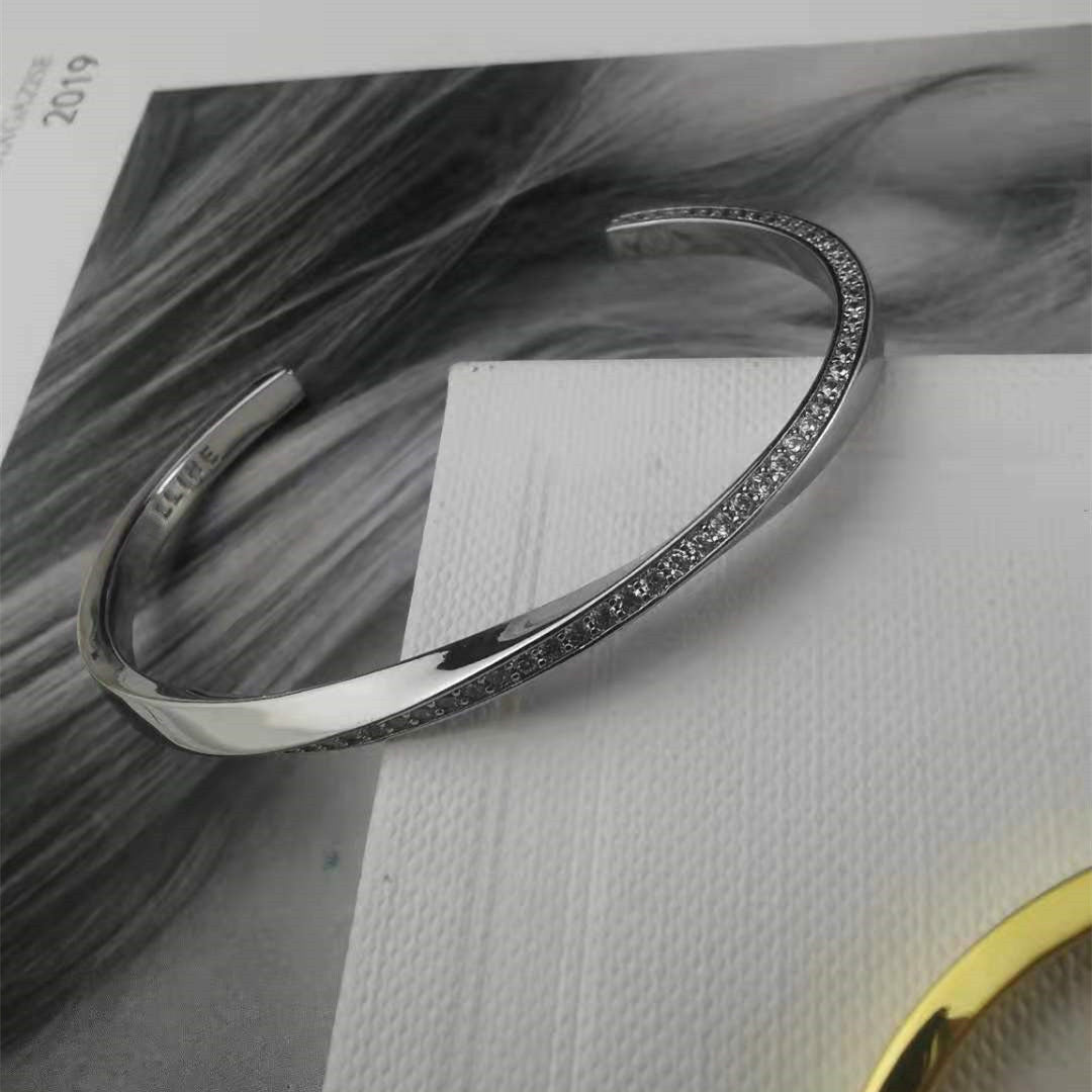 厂家批发赛家新款几何扭曲镶钻手镯高级感气质不规则扭扭开口手环