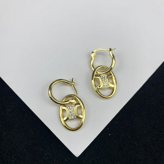 CEL风22新款镂空凯旋门耳环女高级感气质镶钻可拆卸双环圆圈耳饰