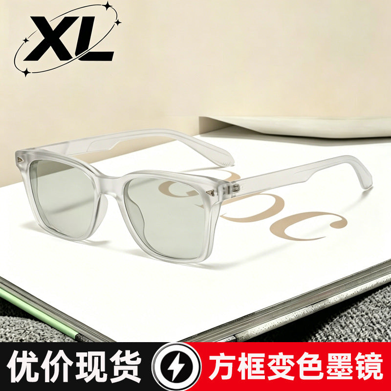时尚方框变色墨镜女高级感出街防紫外线太阳眼镜防晒太阳墨镜批发