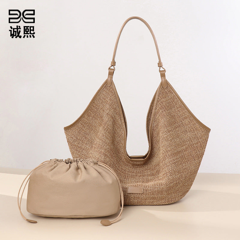 新款沙滩包草编女包复古单肩腋下手提包大容量慵懒风子母托特包包