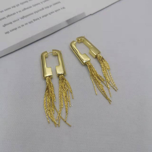 赛家21新款几何形流苏耳钉女高级感气质光面CELI风长款不规则耳环