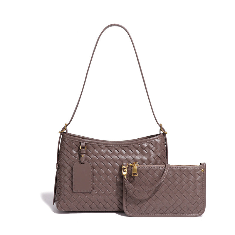 外贸手工编织包包时尚复古两件套单肩斜挎女包质感休闲腋下子母包