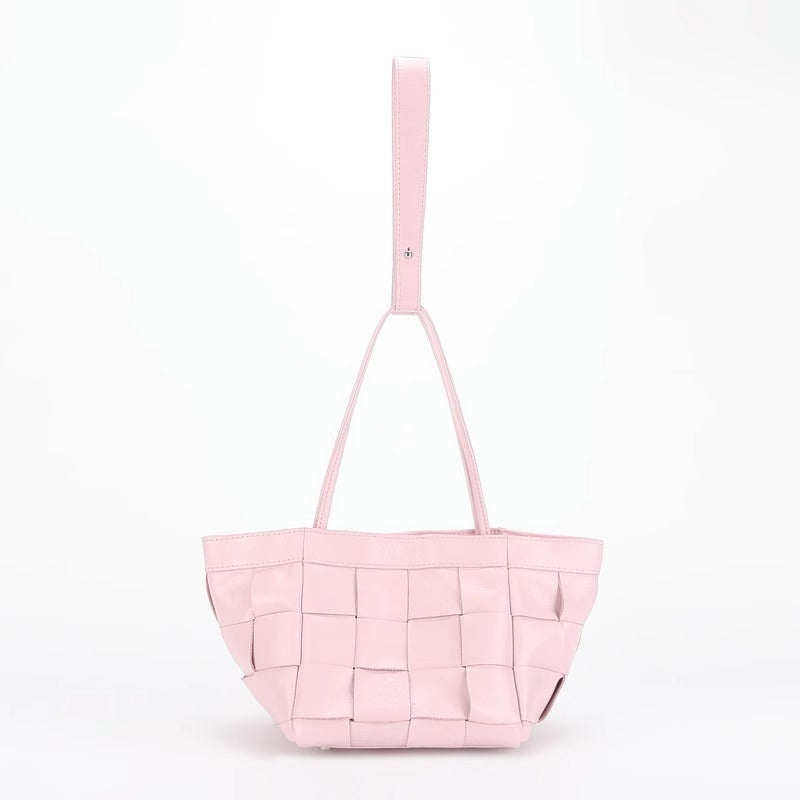 真皮编织菜篮子包女简约水桶包高级感手提翅膀包腋下小方单肩包