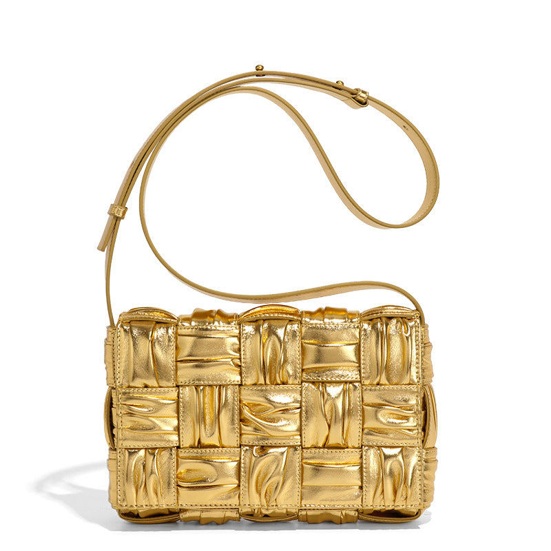 高质量工厂女包时尚百搭轻奢简约手工编织银色枕头包单肩包斜挎包