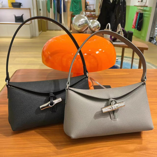 竹节腋下包竹节扣翻盖牛皮手提包时尚百搭hobo单肩包女 直播代发