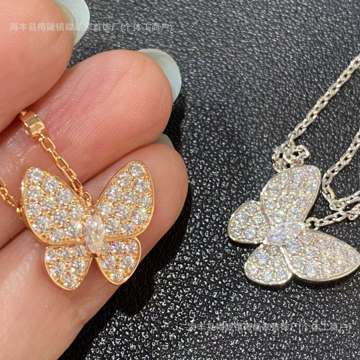 高版本梵家白贝蝴蝶项链满钻马眼蝴蝶项链女镀18k玫瑰金厂家直销