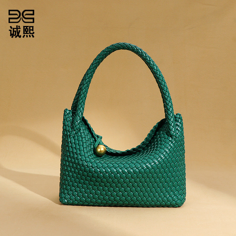 跨境时尚爆款手工编织包包女小众设计单肩腋下包高级感复古饭盒包