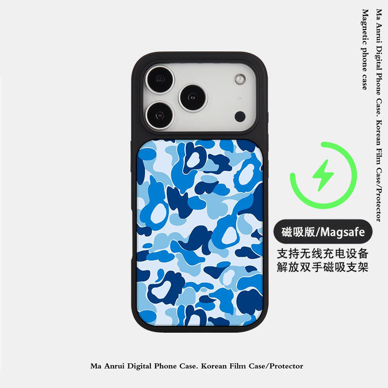 外贸跨境迷彩潮玩适用苹果16pro晶瓷手机壳iPhone17亚克力PC防摔