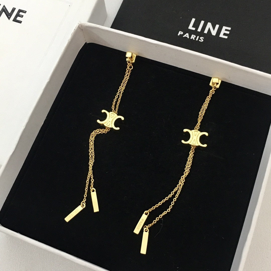 赛林家22新款凯旋门耳线长款流苏项链女高级感黄铜镀金耳钉