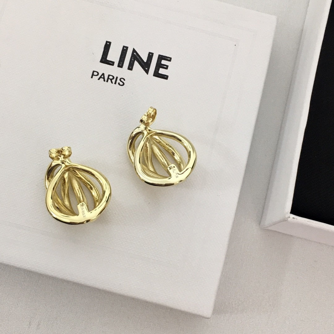 赛家新款法式高级感简约复古时髦交叉螺纹香蕉形个性耳环女耳钉