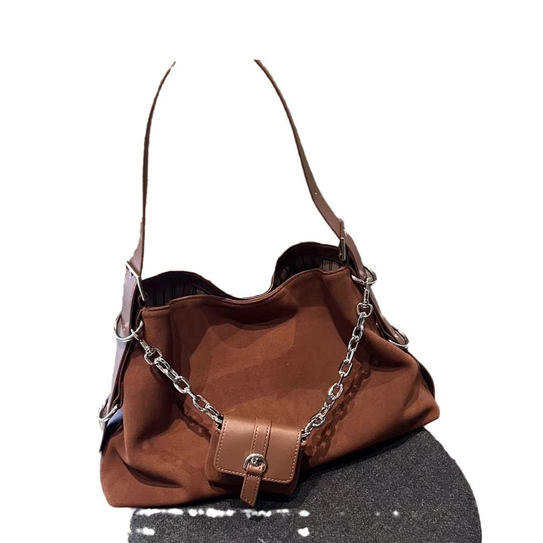 大容量包包女秋季百搭2023新款时尚单肩斜挎包复古磨砂通勤托特包