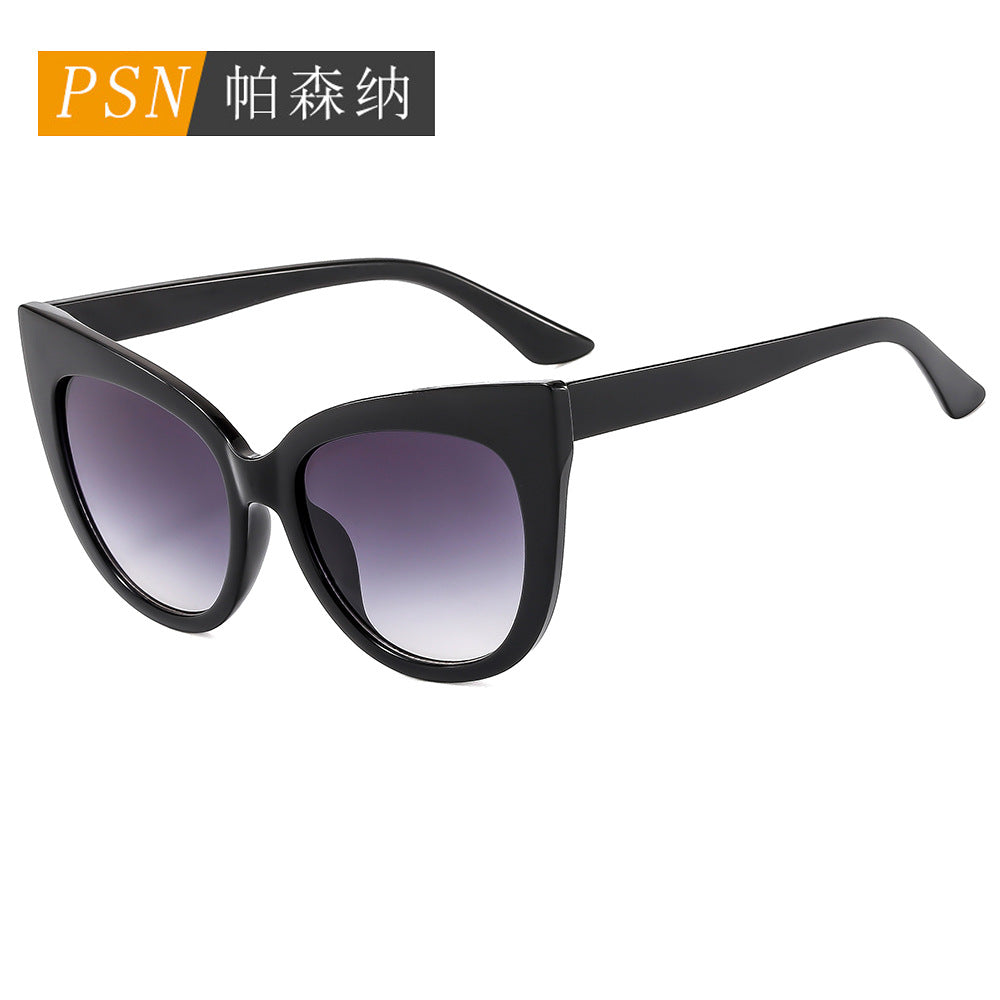 红色闪粉猫眼造型太阳镜 欧美大框跨境防紫外线墨镜9037太阳眼镜