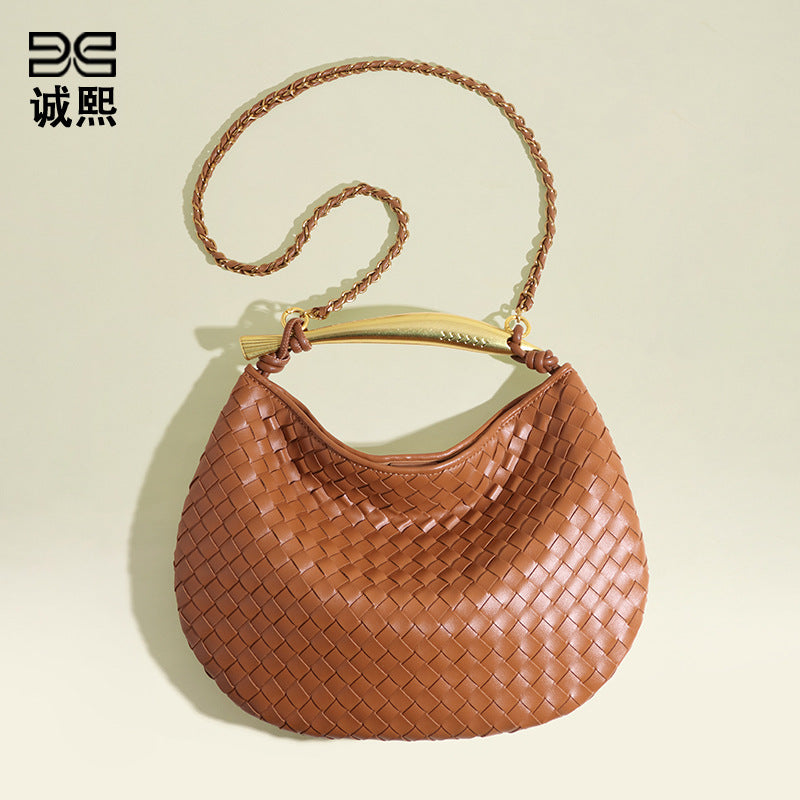 广州工厂直销包包沙丁鱼手工编织复古时尚质感单肩斜挎月牙饺子包