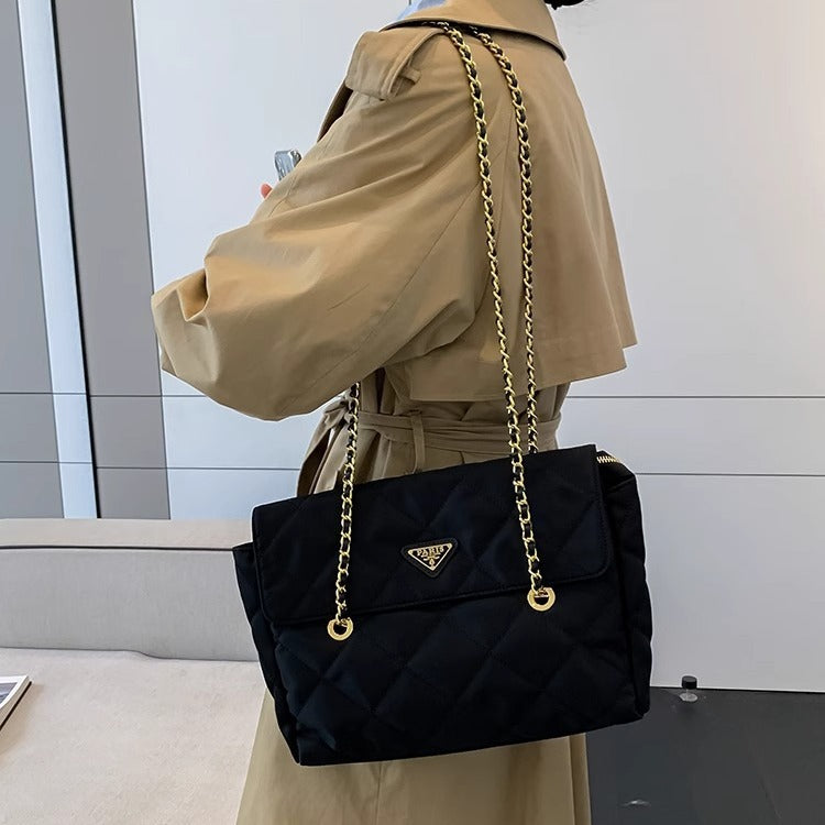 中古尼龙布P家菱格链条腋下包百搭单肩大容量托特包女包批发代发