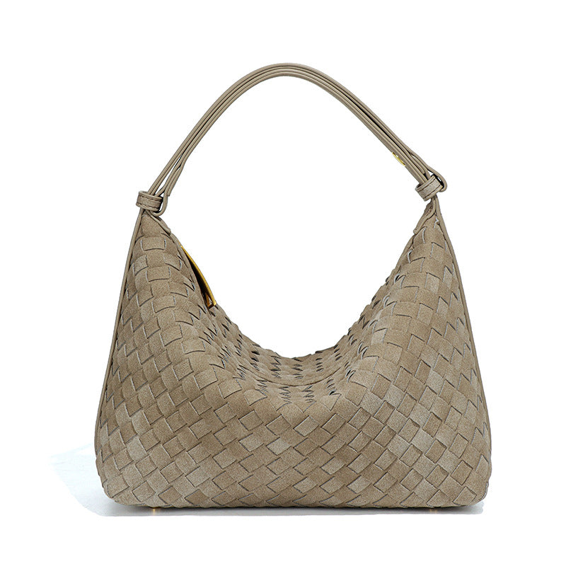 秋冬新品磨砂麂皮绒手拎饭盒包大容量高级感饺子包小众单肩腋下包