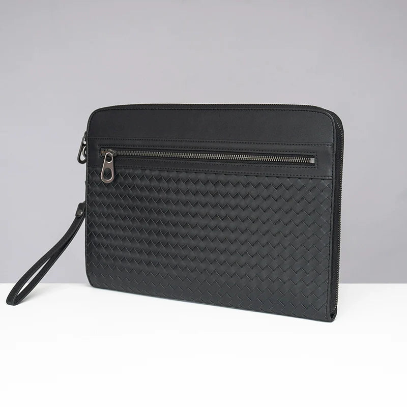 X&BV男士包包手拿包真皮休闲大容量新款编织时尚夹包手抓包手包男