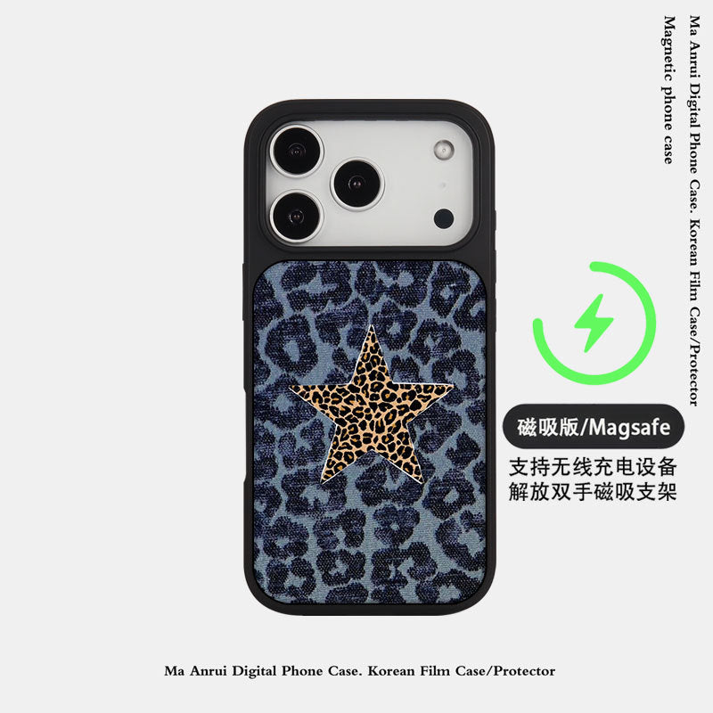 外贸豹纹星星适用苹果17pro晶瓷手机壳iPhone16亚克力PC磨砂防摔