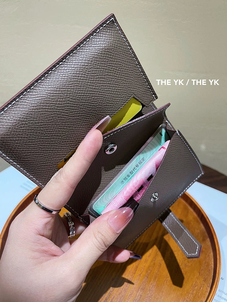 H家真皮卡包ep牛皮手掌纹搭扣名片包h扣零钱包证件包高级抽带钱包