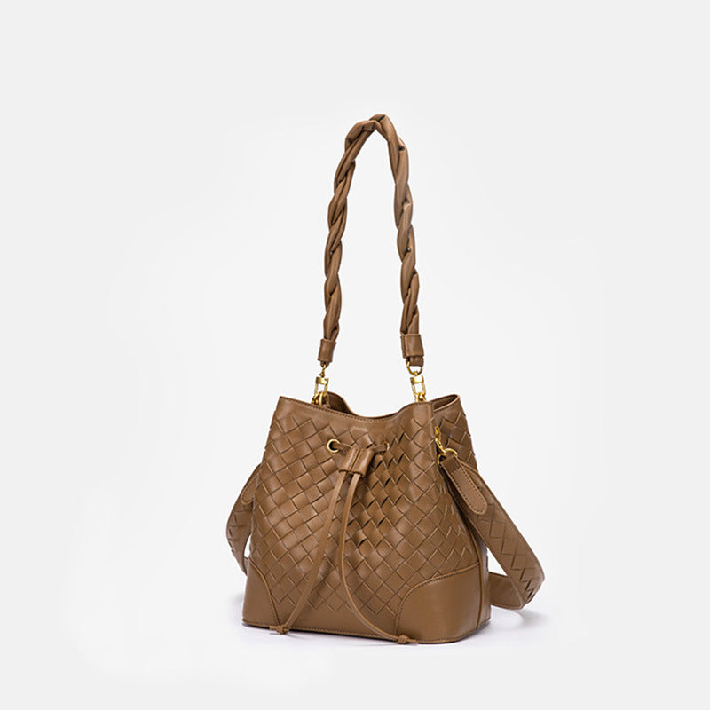 水桶包 2024新款复古编织包大容量通勤单肩包包女士时尚斜跨女包