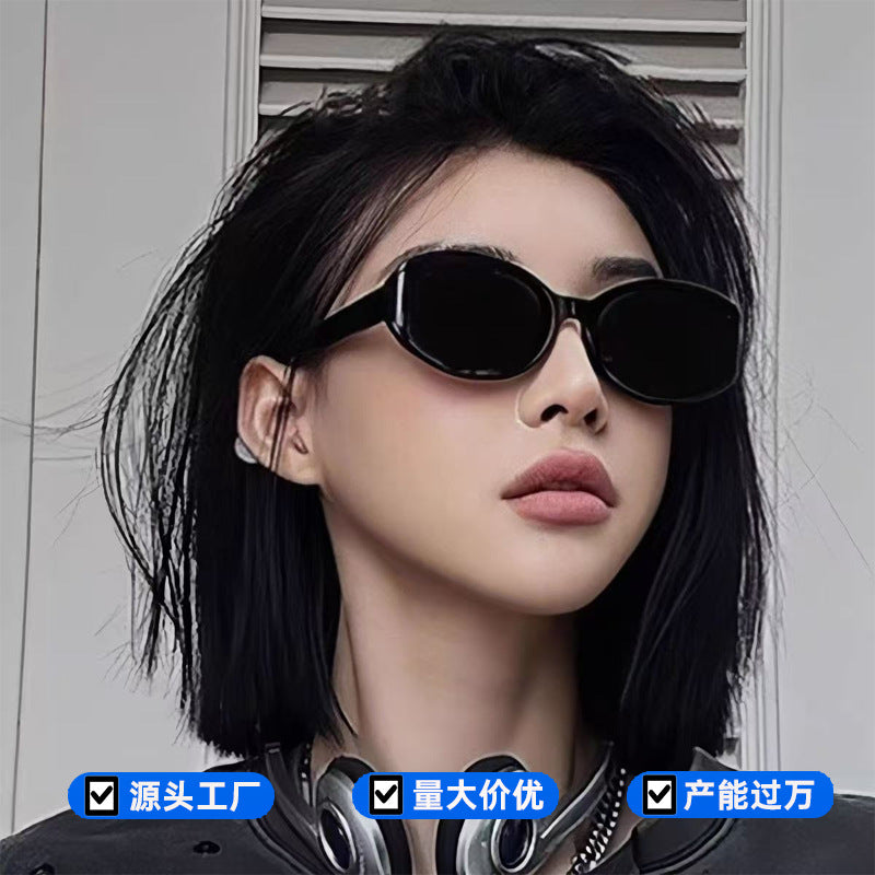 韩系时尚曲面墨镜女美式潮街拍高级感太阳镜男复古防紫外线遮阳镜