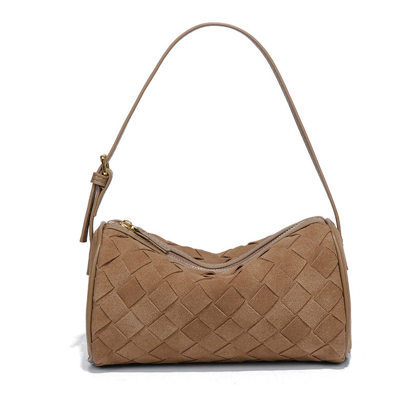 工厂批发磨砂新款手提包麂皮绒潮流单肩腋下包手工编织斜跨枕头包