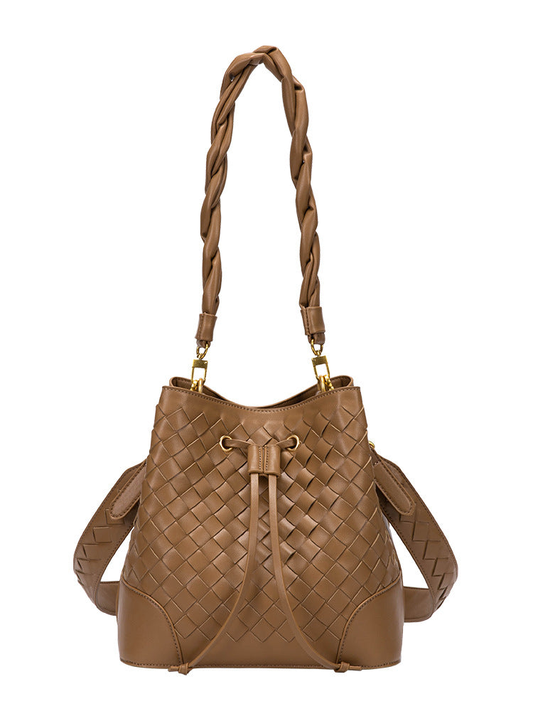 水桶包 2024新款复古编织包大容量通勤单肩包包女士时尚斜跨女包