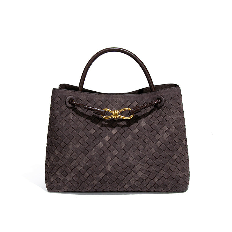 2025新款大容量手提托特包手工编织女包质感磨砂麂皮绒单肩斜跨包