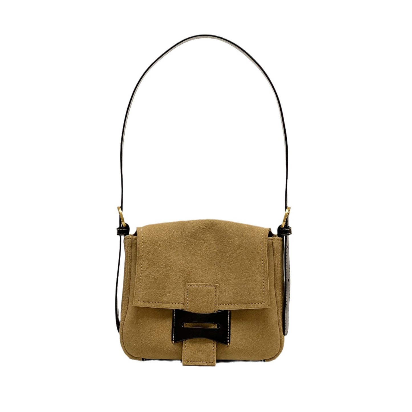 Get格纹头层马毛拼油蜡牛皮时髦又飒飒单肩女磨砂皮复古邮差包包