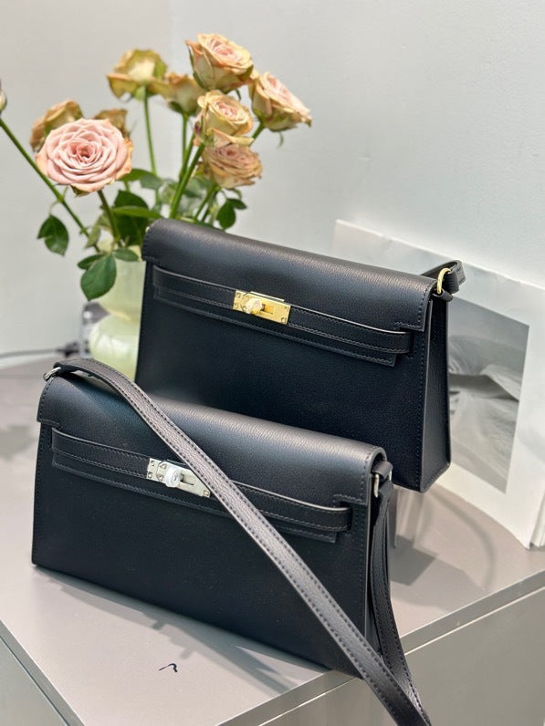 真皮牛皮凯莉包包女百搭单肩腋下包高级感2024新款复古手提法棍包