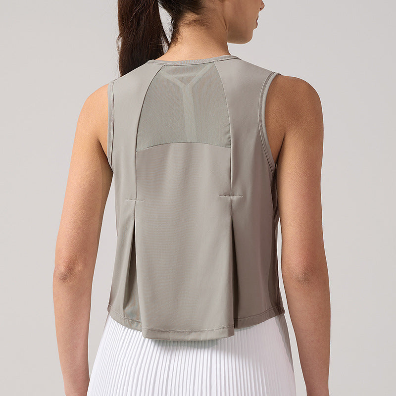 lulu短款运动背心女网纱芯吸速干透气无袖瑜伽服上衣休闲圆领罩衫
