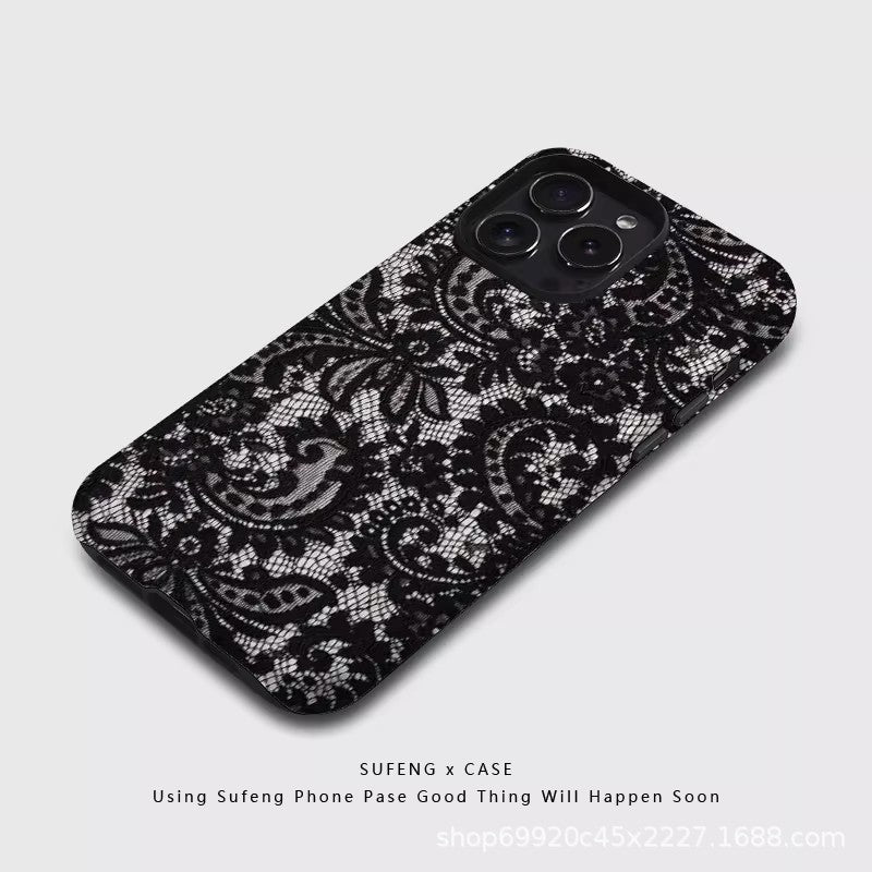 跨境防指纹蕾丝花适用苹果17Promax手机壳iPhone16磁吸15菲林壳14