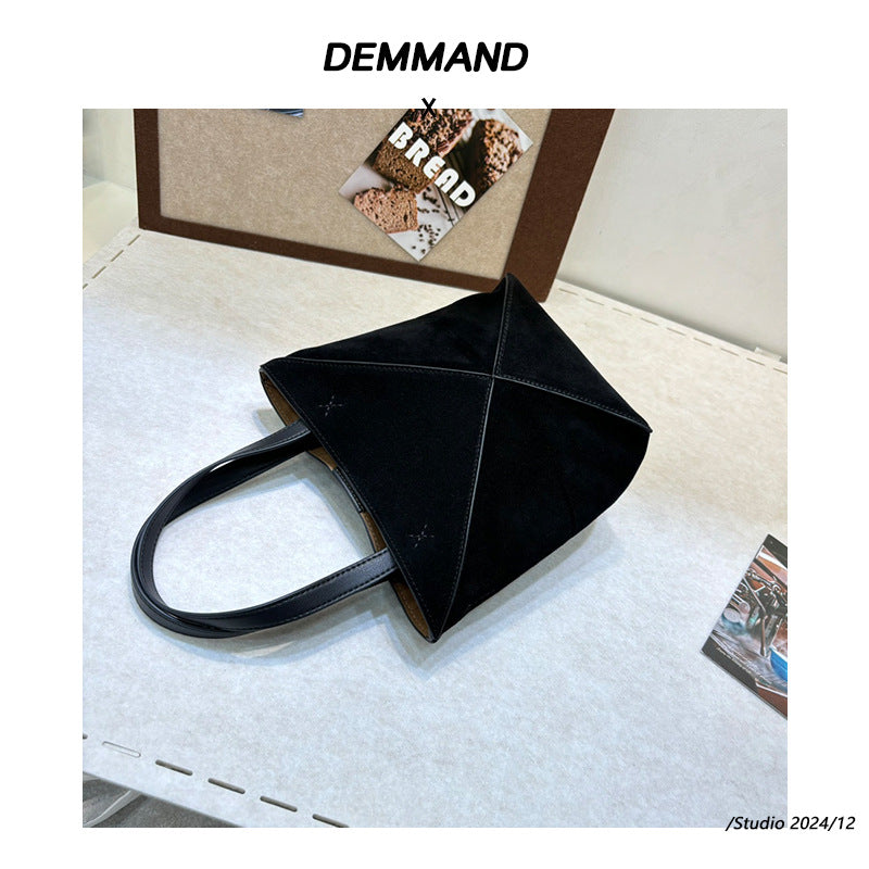 小众高级感磨砂牛皮手提包2024秋冬复古几何托特包单肩包斜挎包潮