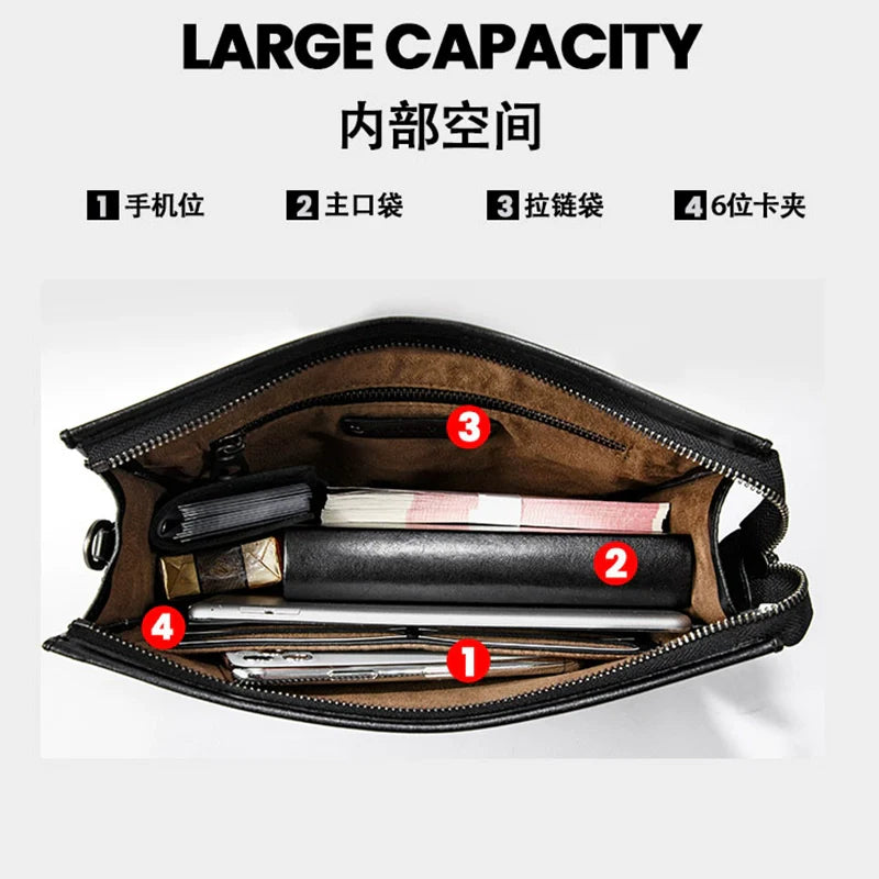 X&BV手包男真皮大容量男士手拿包牛皮编织男包商务休闲信封手抓包