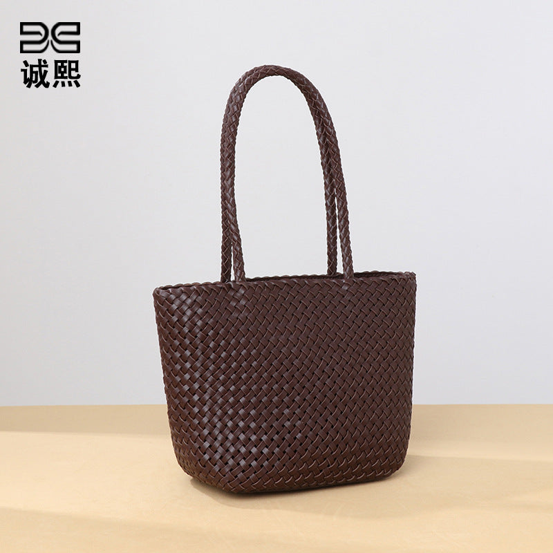 工厂定制logo贴标手工编织女包复古菜篮子手提包休闲单肩腋下女包