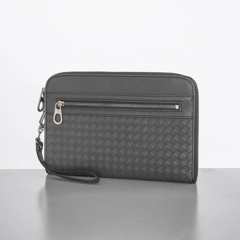 X&BV男士手包2021新款真皮手拿包男时尚潮牌休闲编织商务手拿包男