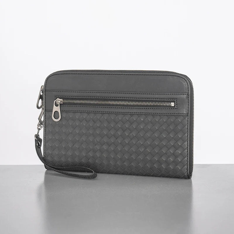 X&BV男士手包2021新款真皮手拿包男时尚潮牌休闲编织商务手拿包男