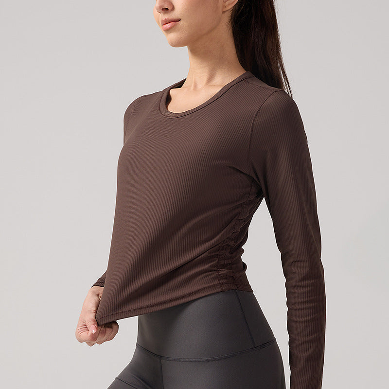 瑜伽服上衣女罗纹系列健身短袖透气速干运动T恤lulu高弹圆领背心